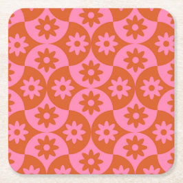 Roze en Oranje bloemen op Mid Century Scallop Kartonnen Onderzetters