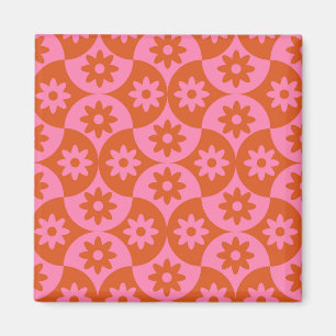 Roze en oranje bloemen op mid-century scallop magneet