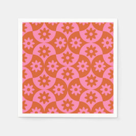 Roze en Oranje bloemen op Mid Century Scallop Servet