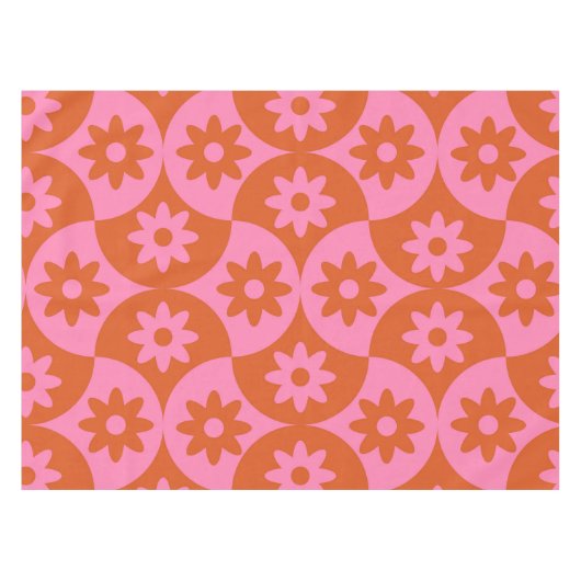 Roze en Oranje bloemen op Mid Century Scallop Tafelkleed (Voorkant (Horizontaal))