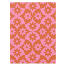 Roze en Oranje bloemen op Mid Century Scallop