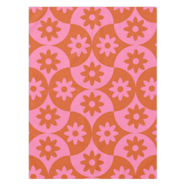 Roze en Oranje bloemen op Mid Century Scallop Tafelkleed