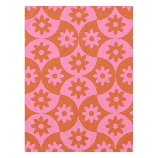 Roze en Oranje bloemen op Mid Century Scallop Tafelkleed (Voorkant)