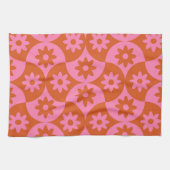 Roze en Oranje bloemen op Mid Century Scallop Theedoek (Horizontaal)