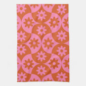 Roze en Oranje bloemen op Mid Century Scallop Theedoek (Verticaal)