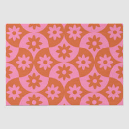 Roze en Oranje bloemen op Mid Century Scallop Tissuepapier