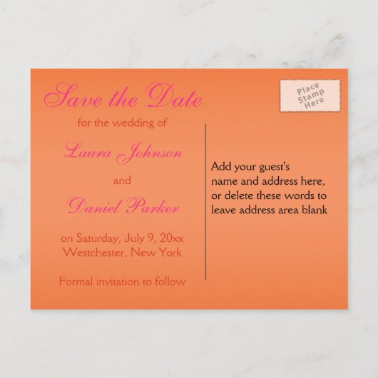 Roze en Oranje Bloemen Save the Date Briefkaart (Achterkant)