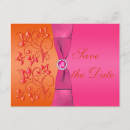 Roze en Oranje Bloemen Save the Date Briefkaart