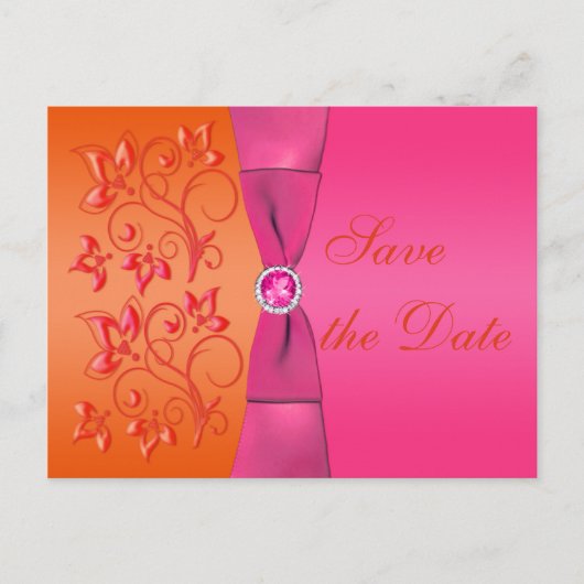 Roze en Oranje Bloemen Save the Date Briefkaart (Voorkant)