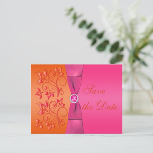Roze en Oranje Bloemen Save the Date Briefkaart (Staand voorkant)