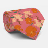 roze en oranje bloemen stropdas (Opgerold)