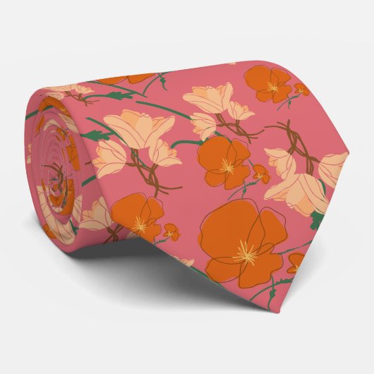 roze en oranje bloemen stropdas (Opgerold)