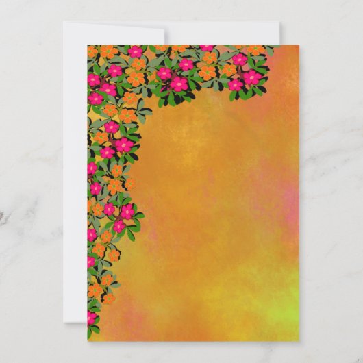 Roze en Oranje Bloemen Thema Bruiloft Kaart (Achterkant)