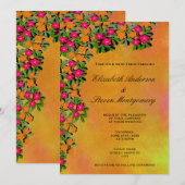 Roze en Oranje Bloemen Thema Bruiloft Kaart (Voorkant / Achterkant)
