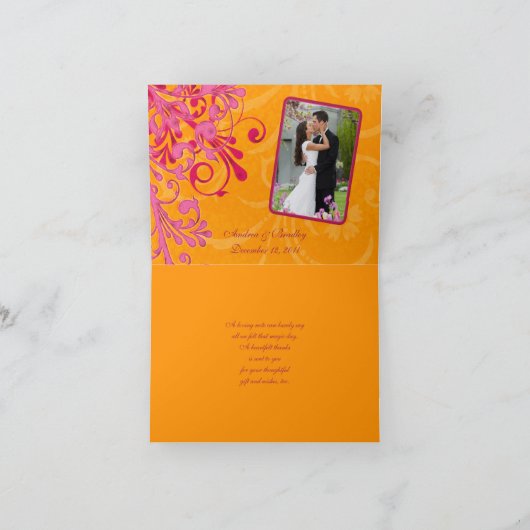 Roze en oranje bloemen trouwdag dankkaart bedankkaart (Binnen)