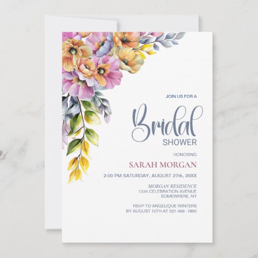 Roze en Oranje Bloemen Vrijgezellenfeest Kaart (Voorkant)