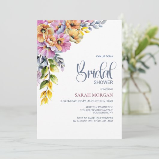 Roze en Oranje Bloemen Vrijgezellenfeest Kaart (Staand voorkant)