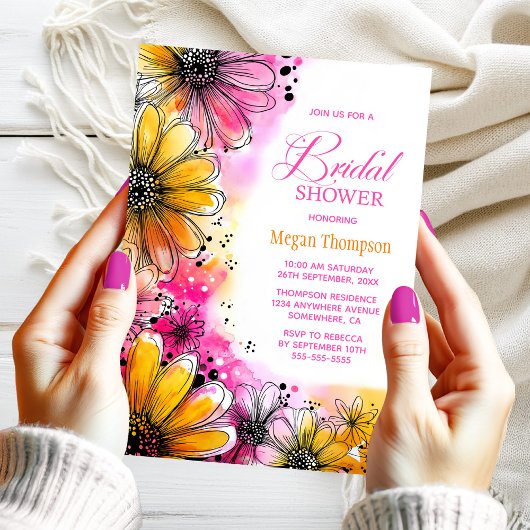 Roze en Oranje Bloemen Vrijgezellenfeest Kaart