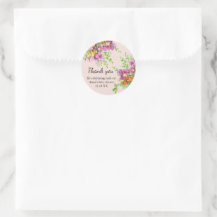 Roze en oranje bloemen waterverf schilderij ronde sticker