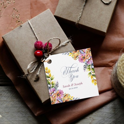 Roze en Oranje bloemenbruiloft Bedankt Bedankjes Labels