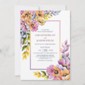 Roze en Oranje bloemenbruiloft Kaart (Voorkant)