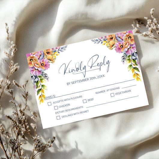Roze en Oranje bloemenbruiloft RSVP Kaartje