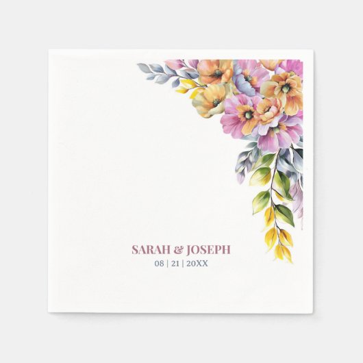 Roze en Oranje bloemenbruiloft Servet (Voorkant)