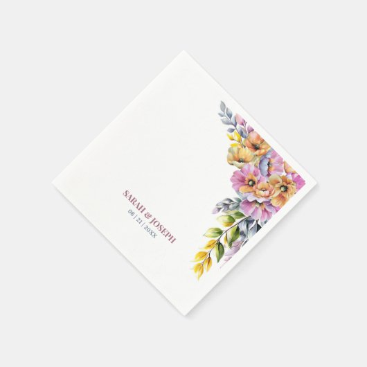 Roze en Oranje bloemenbruiloft Servet (Hoek)