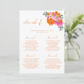 Roze en oranje bloemendrink als bruidsbruiloft spe kaart (Staand voorkant)