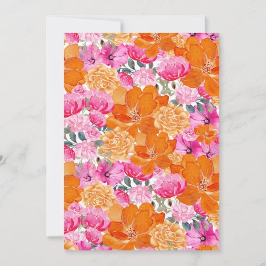 Roze en oranje bloemendrink als bruidsbruiloft spe kaart (Achterkant)