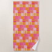 Roze en oranje bloemenpatchwork badhanddoek (Voorkant)