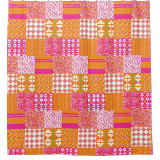 Roze en oranje bloemenpatchwork douchegordijn