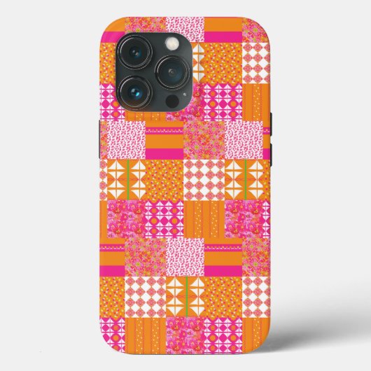 Roze en oranje bloemenpatchwork telefoonhoesje Case-Mate iPhone case (Achterkant)