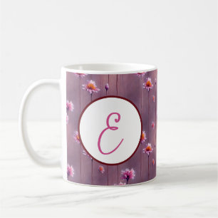 Roze en oranje bloemenpatroon monogram koffiemok