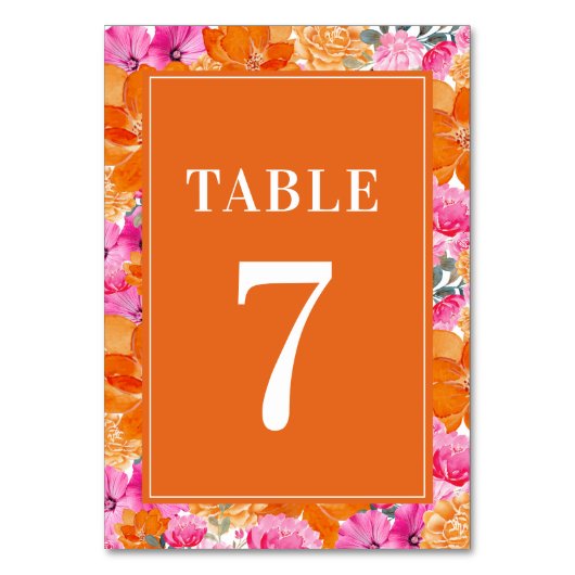 Roze en Oranje Bloemenschildering Aquarel Tafel 7  Kaart (Voorkant)