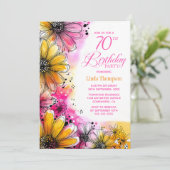 Roze en oranje bloemensieraden 70e verjaardagsfees kaart (Staand voorkant)