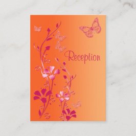 Roze en Oranje Bloemenvlinders Receptie Kaart