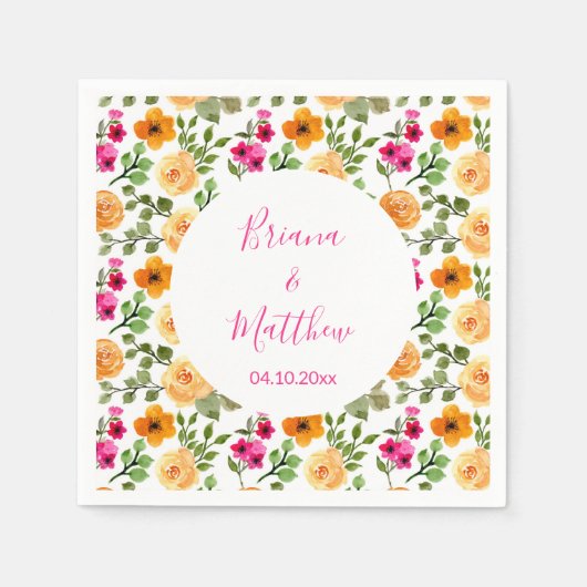 Roze en Oranje bloemig Elegant Script Servet (Voorkant)