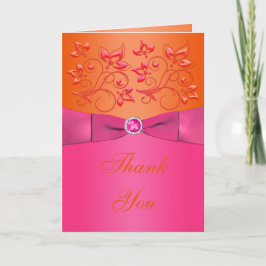 Roze en oranje bloemige bedankkaart