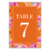 Roze en oranje bloemige waterverf tafel 7 bruiloft kaart (Voorkant)