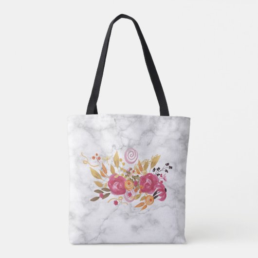 Roze en Oranje bloemkool op marmer Texture Tote Bag (Achterkant)