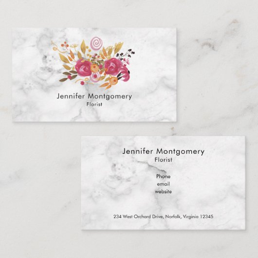 Roze en Oranje bloemkool op marmer Texture Visitekaartje (Voorkant / Achterkant)