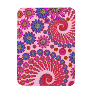 Roze en Oranje Bloemrijke Abstracte Kunst Magneet