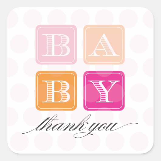 Roze en Oranje Blokken Baby shower Favor Sticker (Voorkant)