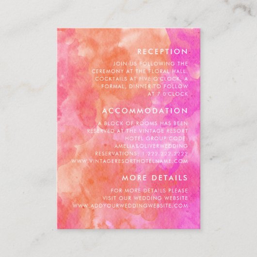 Roze en Oranje Bold Minimal Wedding Details Informatiekaartje (Voorkant)