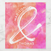 Roze en Oranje Bold Minimalist Modern Wedding Wijn Etiket (Enkel label)