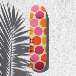 Roze en Oranje Bold Retro Geïnspireerde Polka Dot Persoonlijk Skateboard