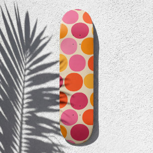 Roze en Oranje Bold Retro Geïnspireerde Polka Dot Persoonlijk Skateboard