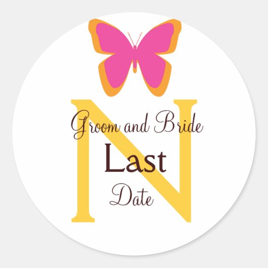 Roze en Oranje Bruiloft Monogram Sticker (Voorkant)
