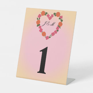 Roze en oranje bruiloft reclamebord met voetstuk